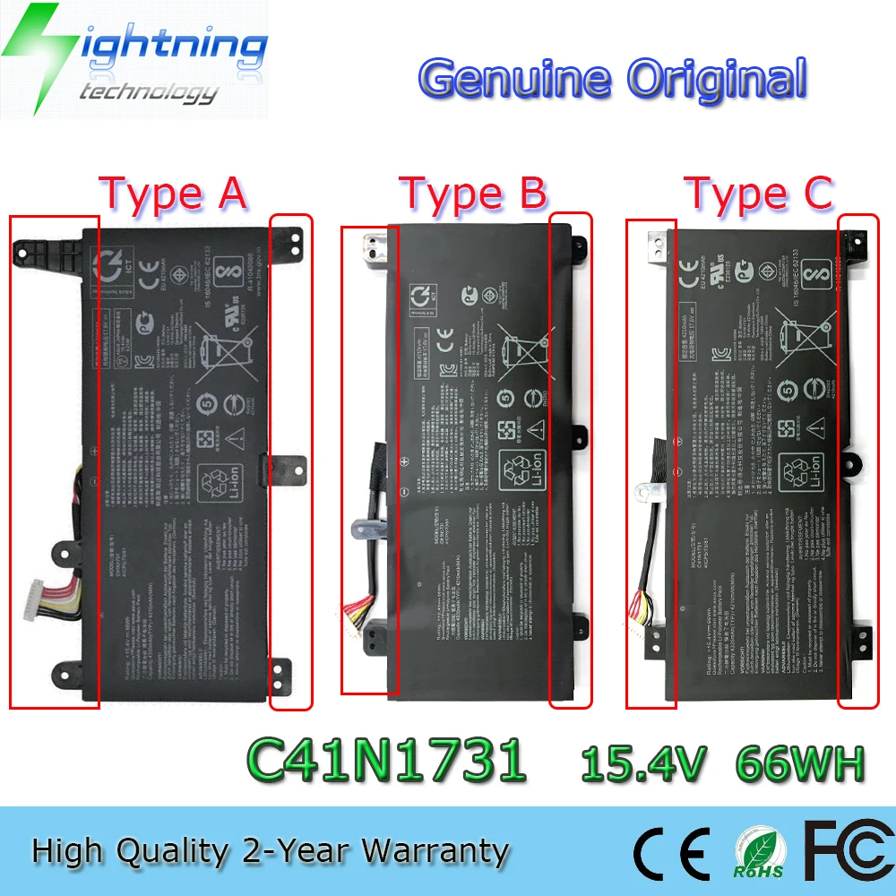 Brandnew Genuíno Original C41n1731 15.4v 66wh Bateria do Portátil para Asus Rog Strix Gl504 Gl504gm C41n17312