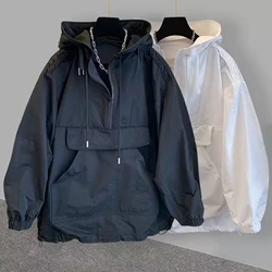 Men Workwear Jacket Men's Hooded Trench Coat with Double Zipper Cargo Pockets Street Style Outwear for A Fashionable Look Double