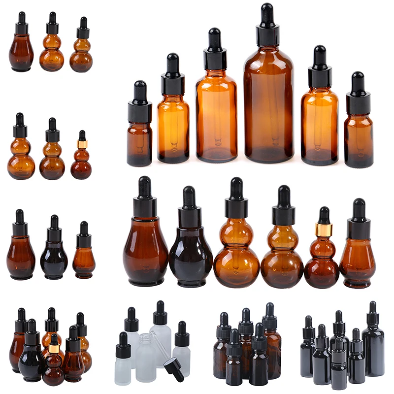 1PC 5/10/20/30/ml Fine Spray Mist Amber Glass Dropper Bottle Essential Oil Perfume Pipette Bottles Refillable Empty Container 