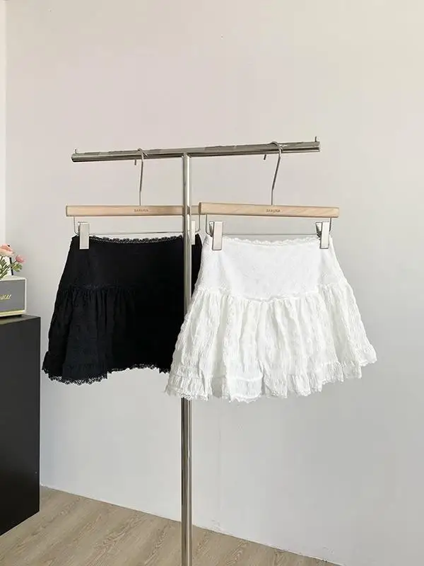 

Белая юбка трапециевидной формы с кружевной отделкой и высокой талией, женская летняя новая корейская милая антилегкая юбка небольшого размера