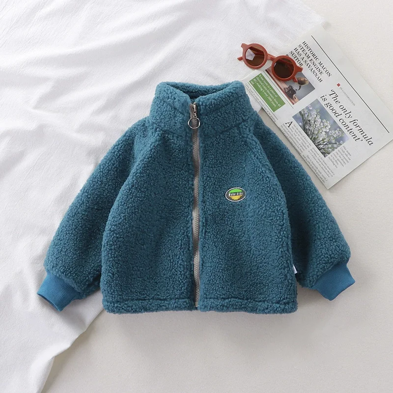 2026 Kids Letter Print Jacket Autumn Winter Boys Lamb Fleece Thick Warm Coat Girls Casual Stand Collar Outerwear 2-10 Years 2