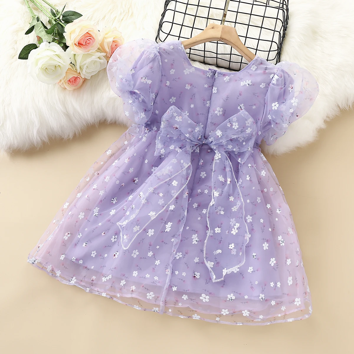 Girls Princess Dresses Baby Kids Flower Tutu Dresses Short Sleeve Purple Prom Outfits Summer Children Costumes 2 4 6 8 10 Years