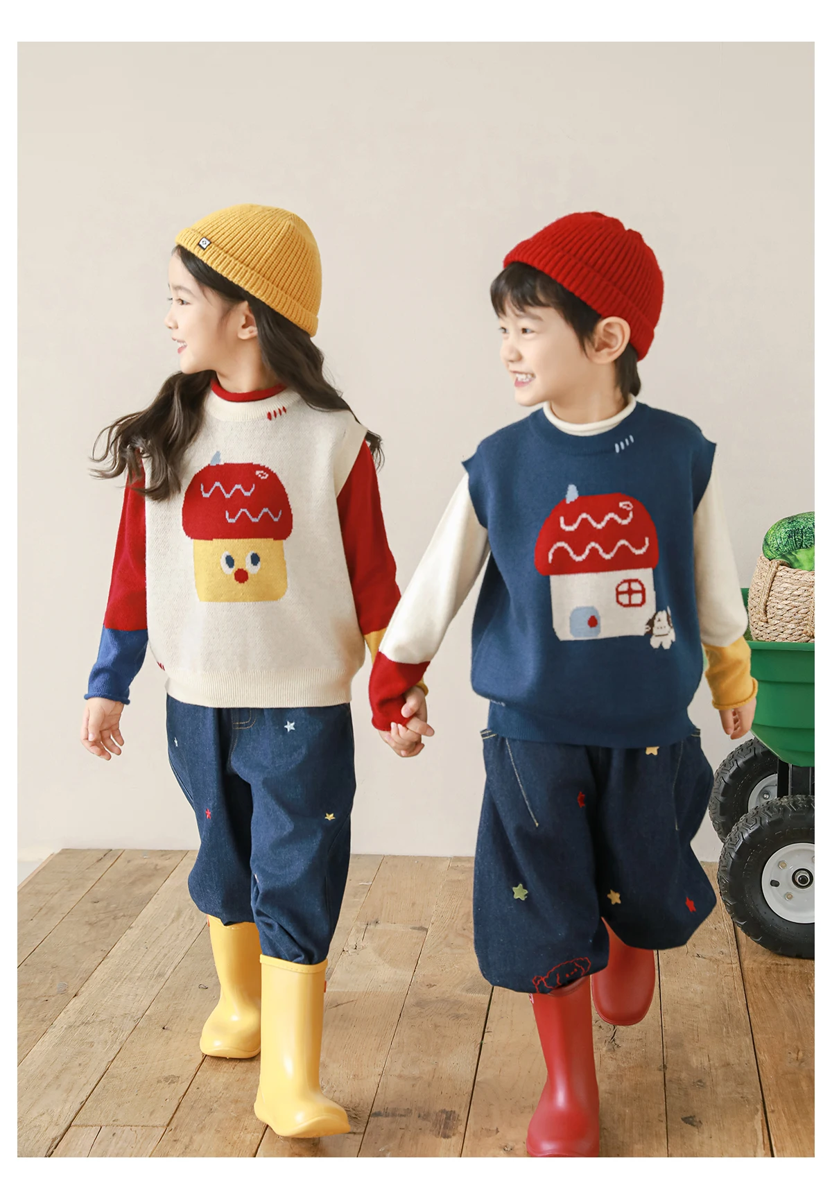 

Girl's Sesame Dot Jacquard Wool Blend Vest - 2025 Autumn Puffy Warm Sleeveless Sweater for 1-7 Toddlers