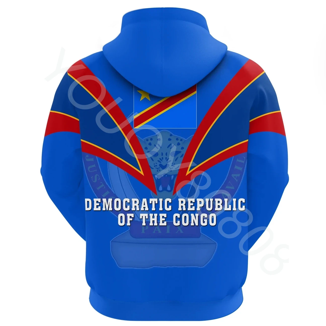 New African Region Democratic Republic of Congo Hoodie Fangs Style Retro Harajuku Athleisure 3D Printed Hoodie Sweater