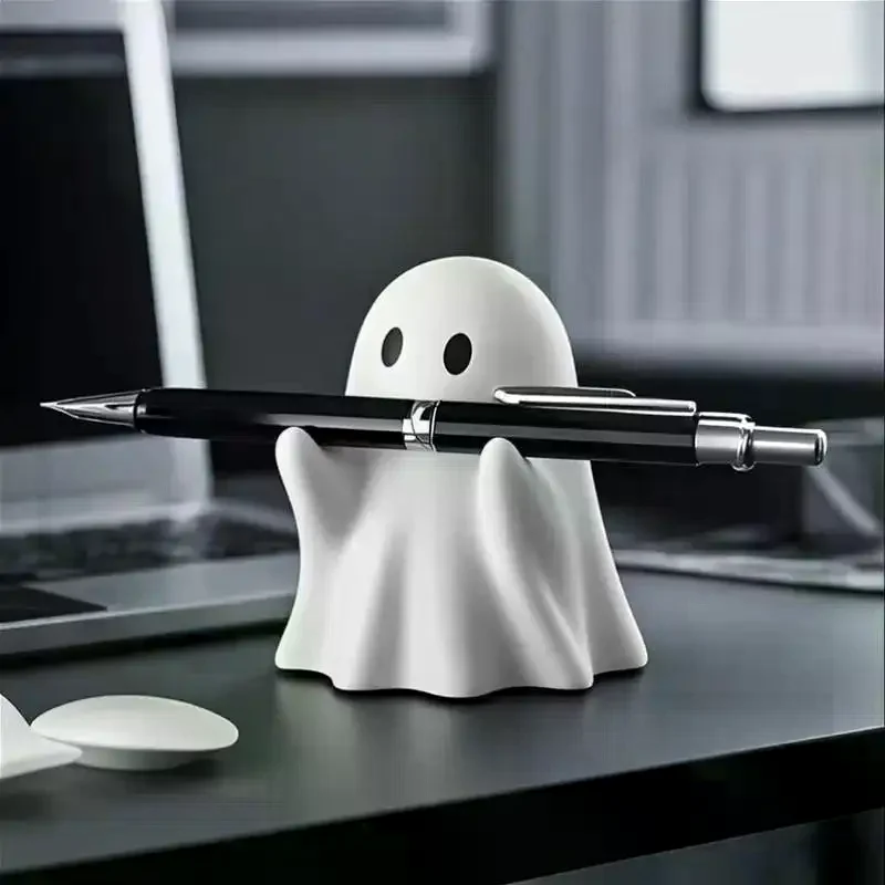 PVC Ghost Pen Holder Cute Spooky Pencil Rack Desk Storage Ornament Creative Kawaii Office Stationery Stand Halloween Gift