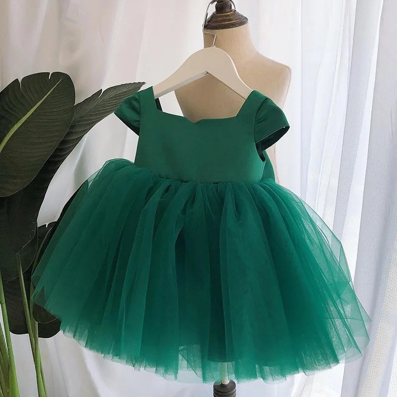 2-10 Years Old Brief Green Girl\'s Puffy Dresses Mesh Big Bow Kid Vestidos 2 4 6 8 10 Years Old Kids Clothes OGF244437