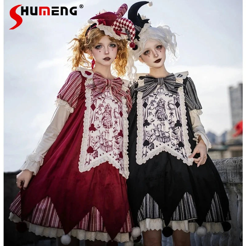 

Japanese Rojita Beautiful Doll OP Loose Baggy Kawaii Dresses Twin Multi-Wear Lolita Y2k Long Sleeves Dress Belt Headband Outfits