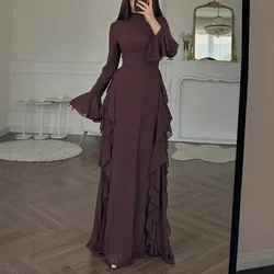 Women Dresses Long Sleeve Solid Floor Length Party Dress slim Fit Ruffle Vestidos Formal Spirng Solid Vestidos Largos 2024