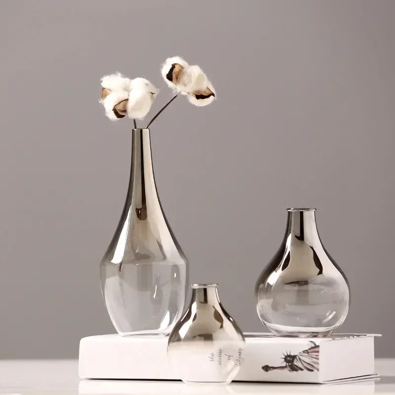 New Brand Nordic Flower Glass Vase Creative Silver Gradient Dried Insert Desktop Terrarium Jewelry Decoration Plant Holder