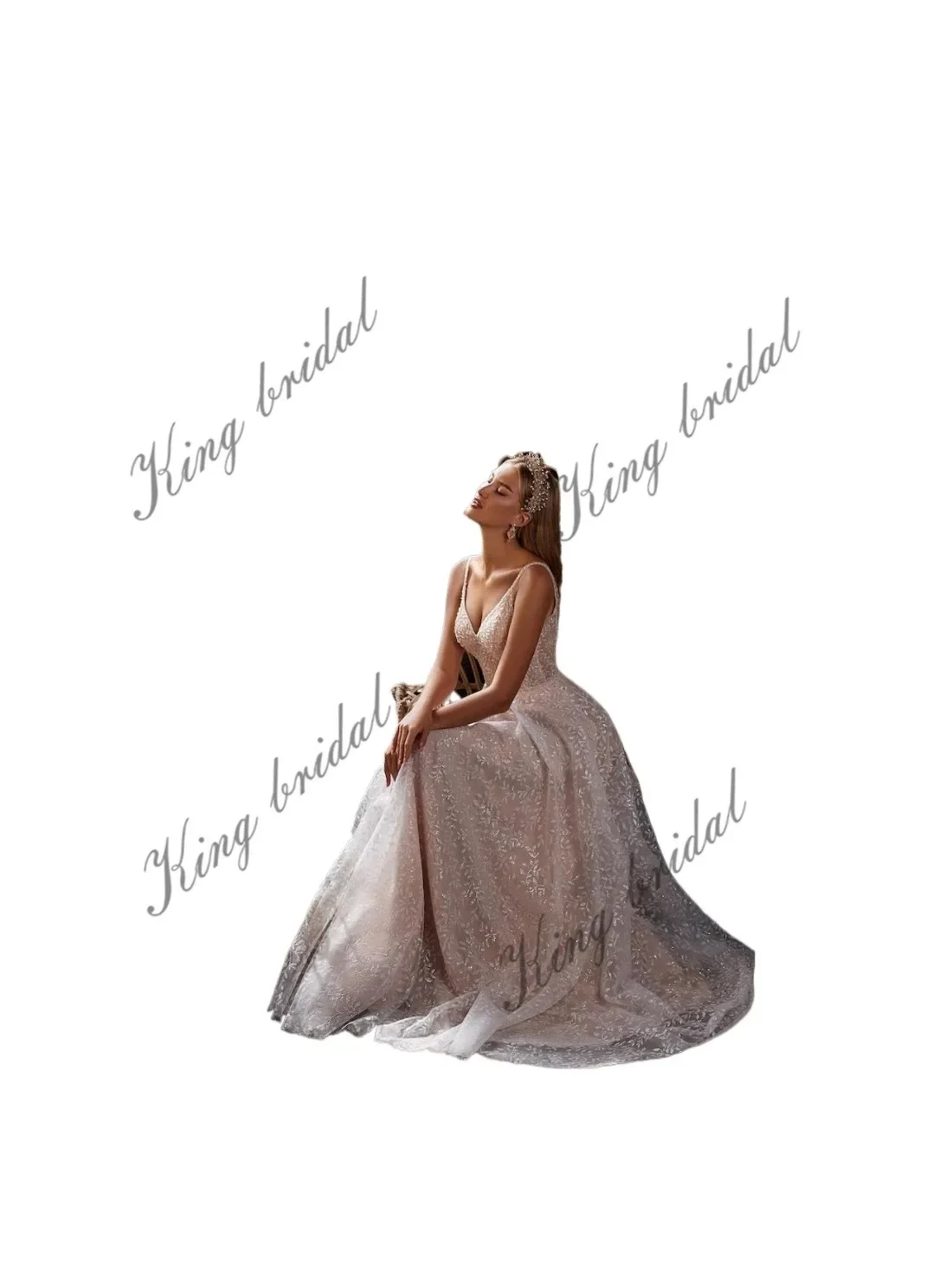 Women Sparkle Crystals Embroidered A Line Wedding Dress Backless Bridal Gowns Glitter Custom Simple Wedding Dress