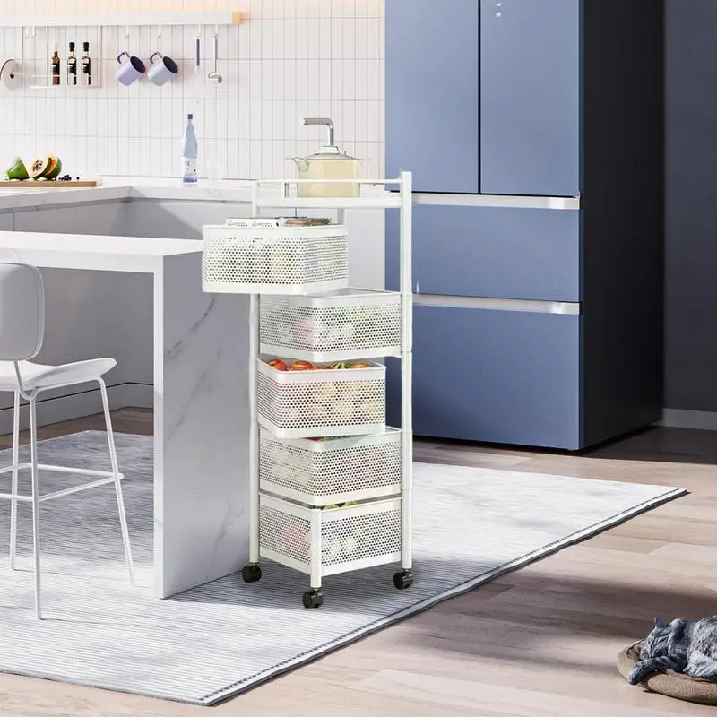 

Floor standing kitchen storage rack square rotating fruit and vegetable basket household movable storage rack