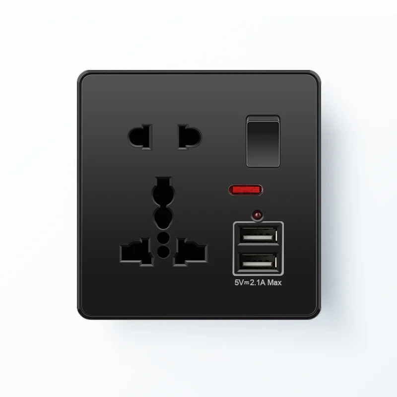 Depoguye Black 13A Universal UK USB Socket, Socket with USB for Home,  EU Standard Bedroom Kitchen Wall Outlet AC110V-250V