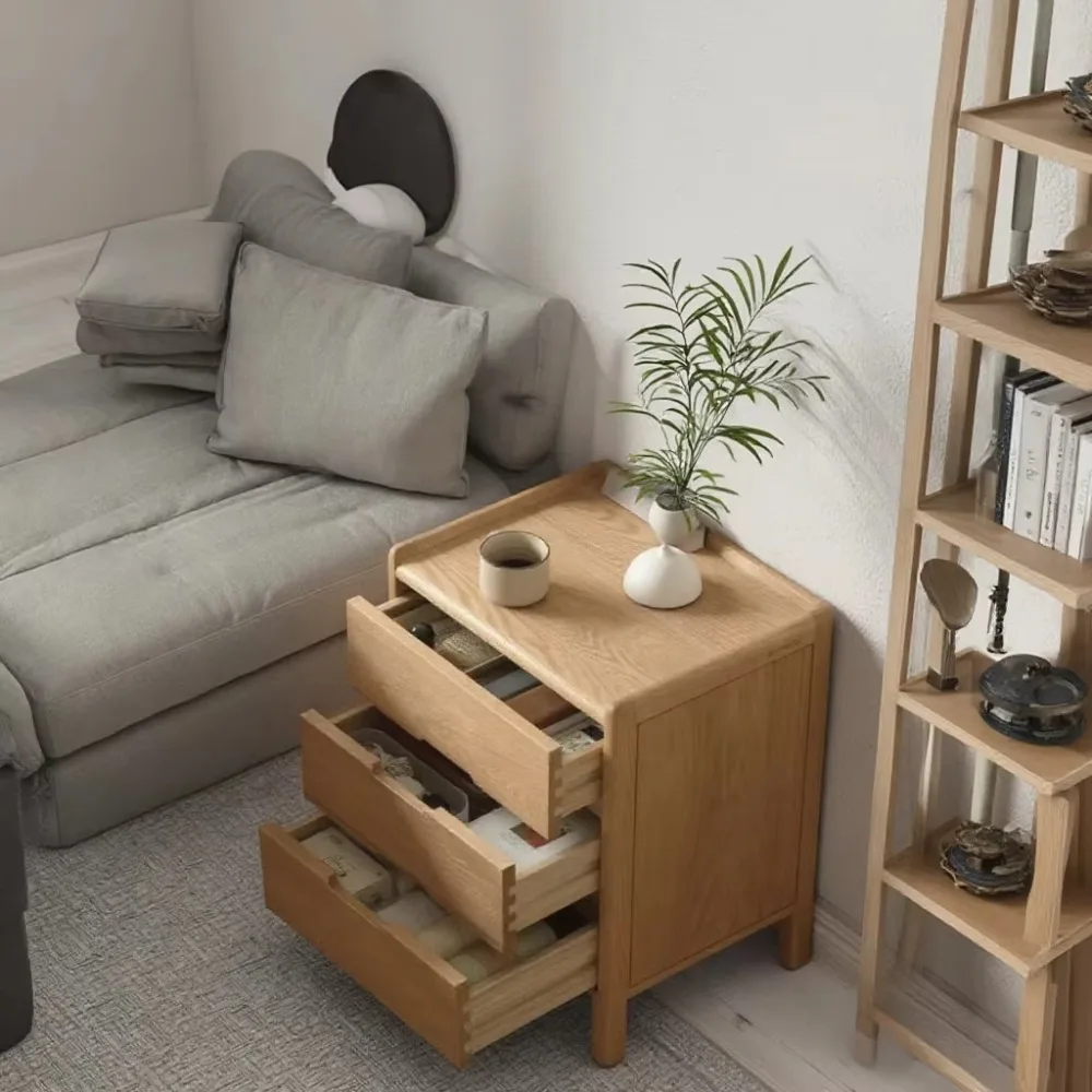 ตู้ข้างเตียงไม้สีธรรมชาติสำหรับเด็ก รุ่นขายดี - ตู้ข้างเตียงขนาดเล็กสไตล์ Burlywood สำหรับห้องนอน - ตู้เล็กสามลิ้นชัก