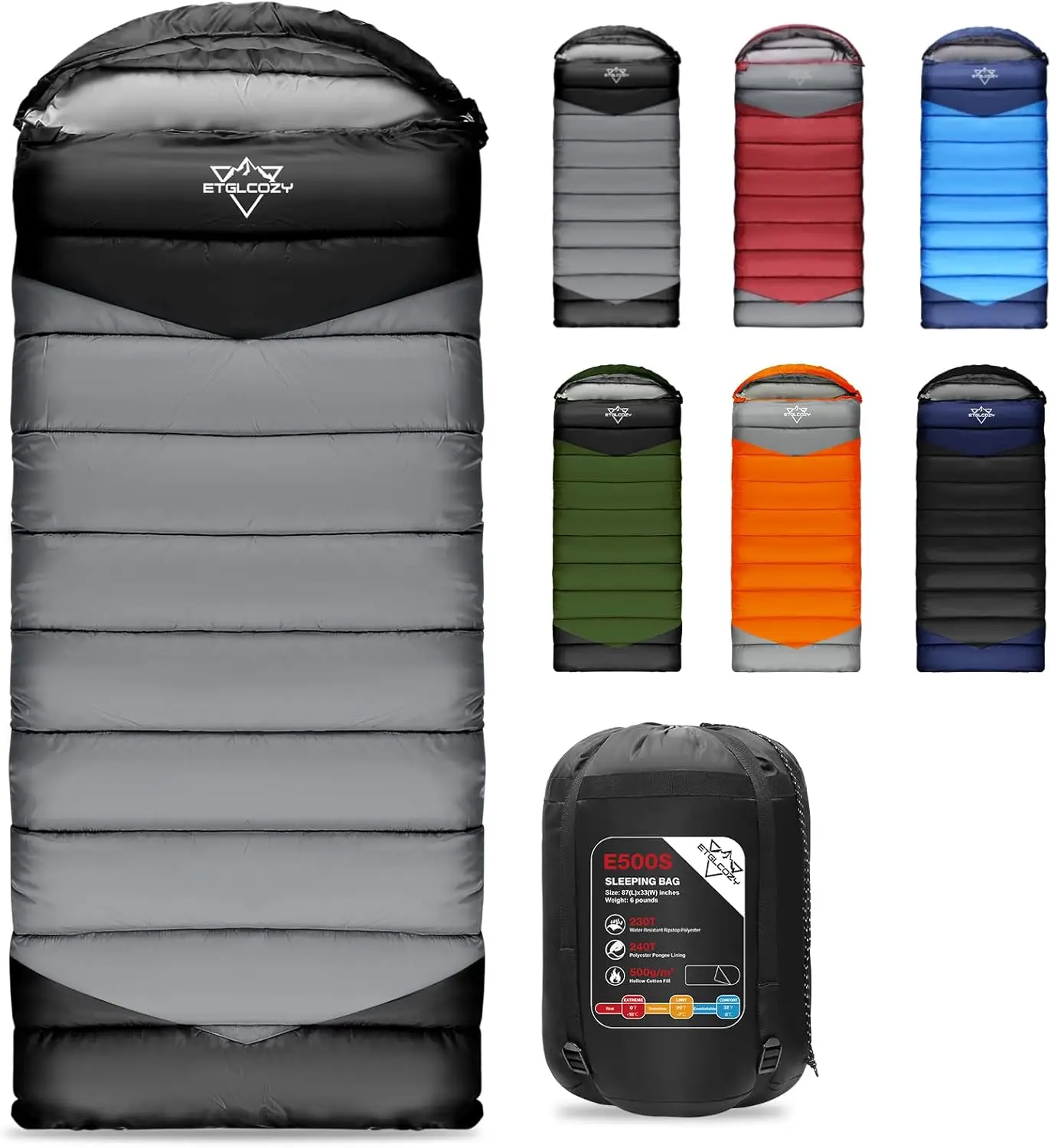 

Lightweight 3-Season Sleeping Bag for Camping, Compact Waterproof Ripstop with Compression Sack