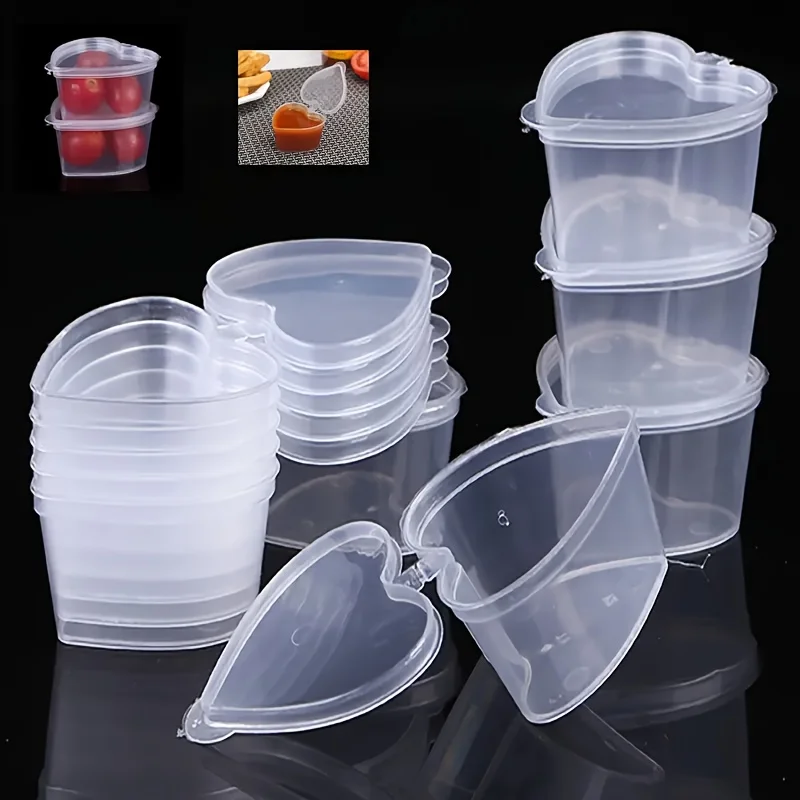 

10/20/40pcs Heart-Shaped 45ml Disposable Sauce Cups Thickened Takeaway Packaging Easy Use & Clean for Food Service
