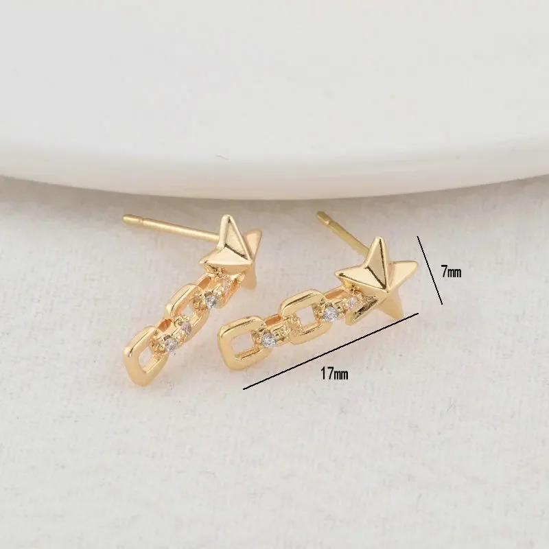 4 قطعة 7*17 مللي متر 14K الذهب اللون Plted النحاس مع الزركون ستار وأقراط دبابيس عالية الجودة Findings بها بنفسك النتائج مجوهرات اكسسوارات #3