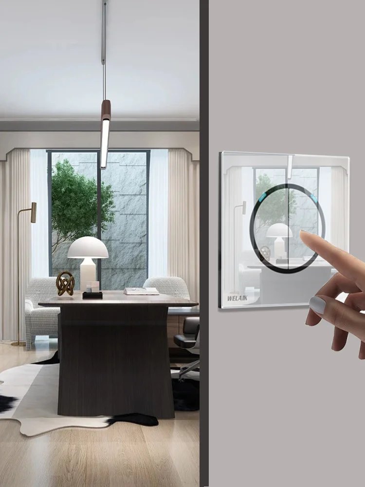 WELAIK UK standard-Crystal Glass-Panel  Push-Button-Switch  Wall-Light Switch AC110-250V 2Gang-1Way B1721W