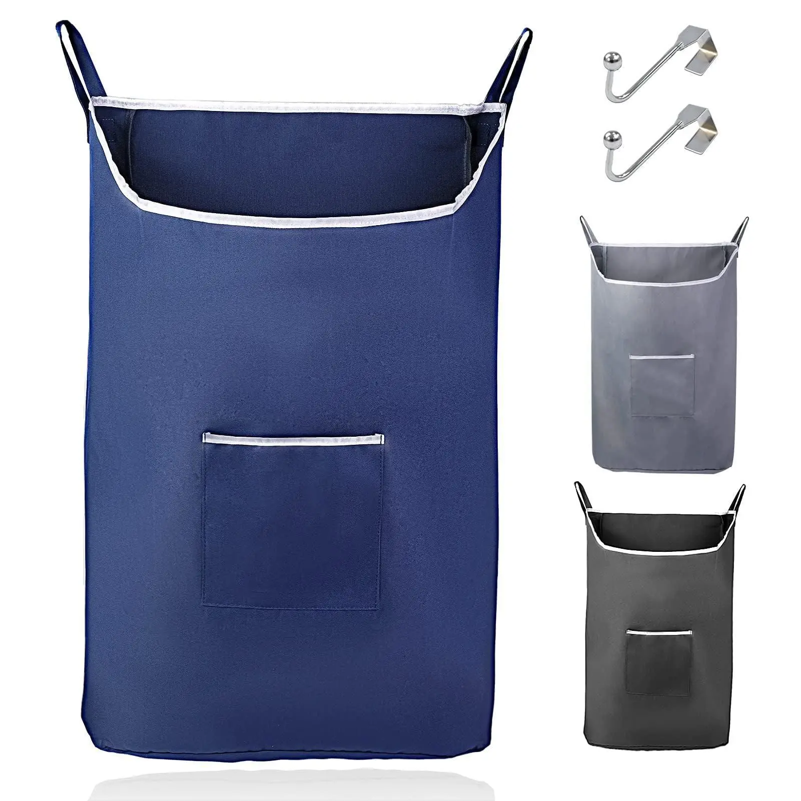 

Large Hanging Laundry Hamper with Over Door Hooks Adhesive DurableSpaceSaving Laundry Bagwith Zipper,Top Hanging Laundry Hamper