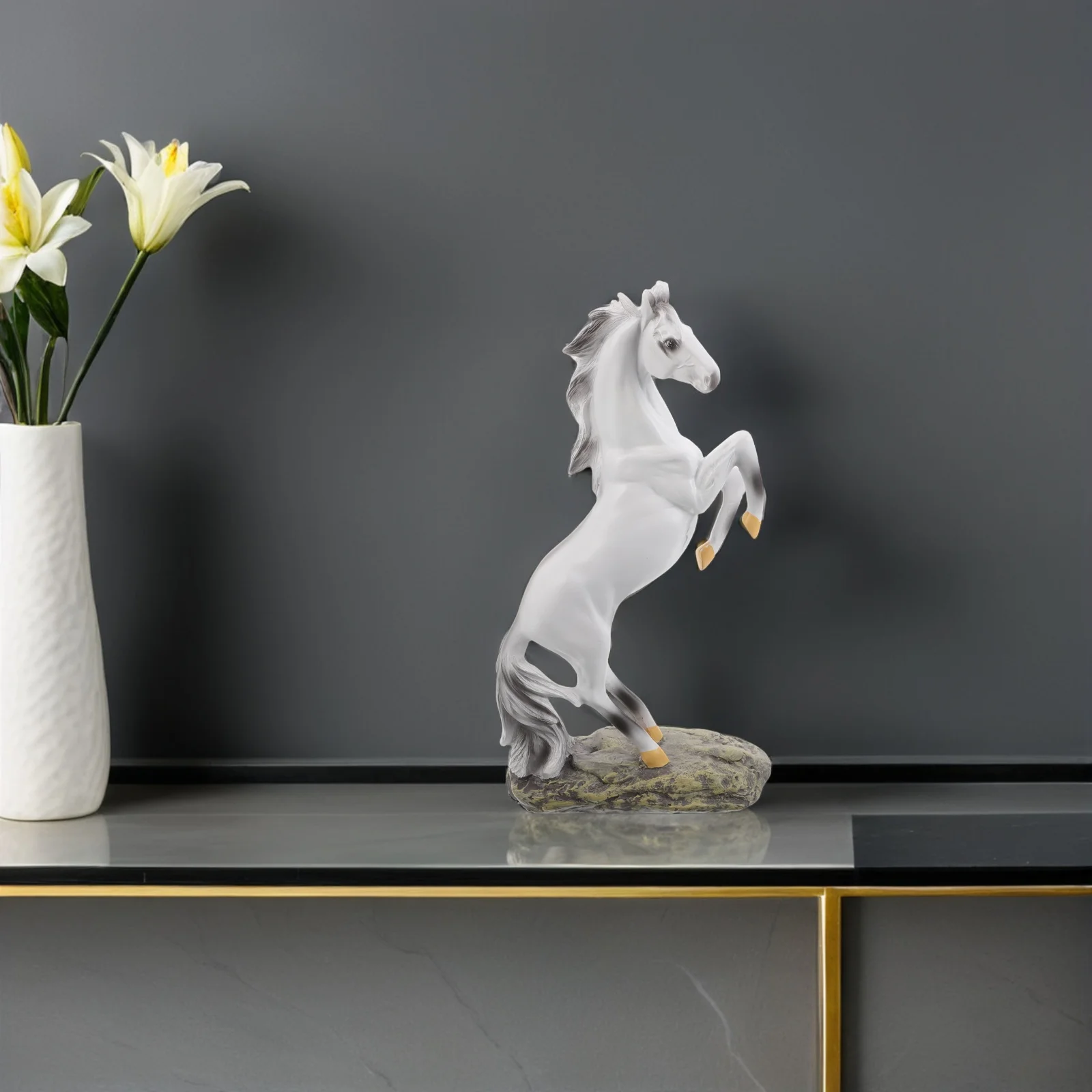 

Resin Standing Horse Sculpture Chinese Zodiac Wealth Success Symbol Table Centerpiece for Home Office Living Room
