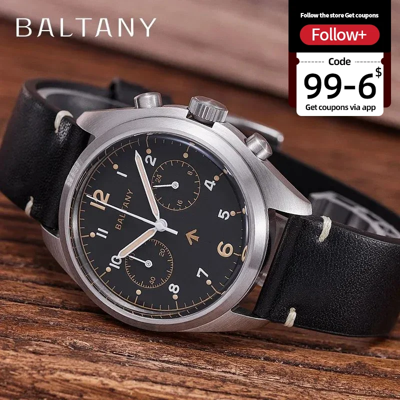 Baltany 2025 Men's Multifunction Watches S5044 6BB Military Chrono VK64 Movement AR Sapphire 50M Waterproof Quartz Wristwatch