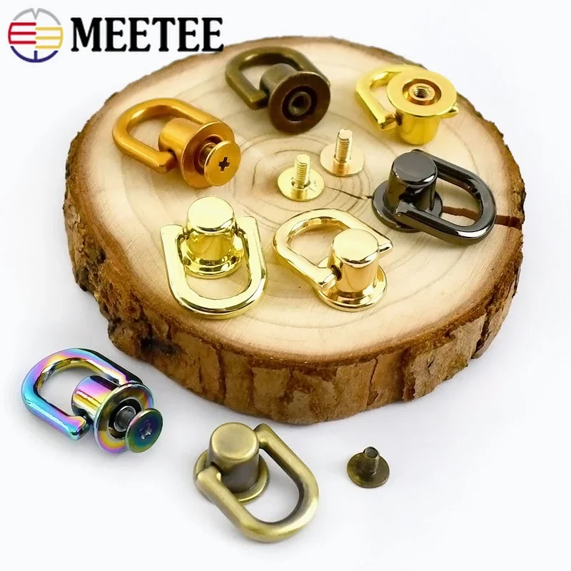 Meetee 5/10Pcs Metal D O Ring Stud Side Clip Bag Screw Nail Rivet Strap Connector Hang Hook Buckle DIY Purse Leather Accessories