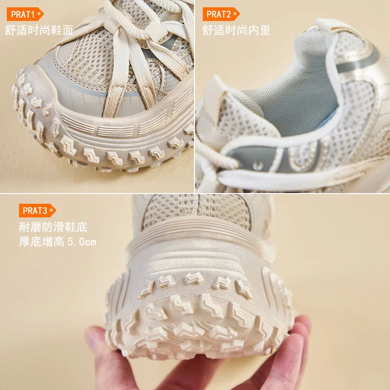 Damen-Frühlings-Jugend-Laufsportschuhe mit dicken Sohlen, lässige, höhenvergrößernde New Dad-Turnschuhe für bequeme Schuhe