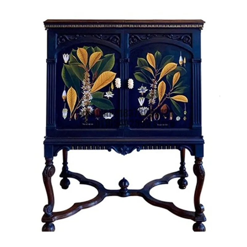 French hand-painted solid wood porch cabinet foyer wall integrated locker American retro side cabinet painted decorative cabinet
