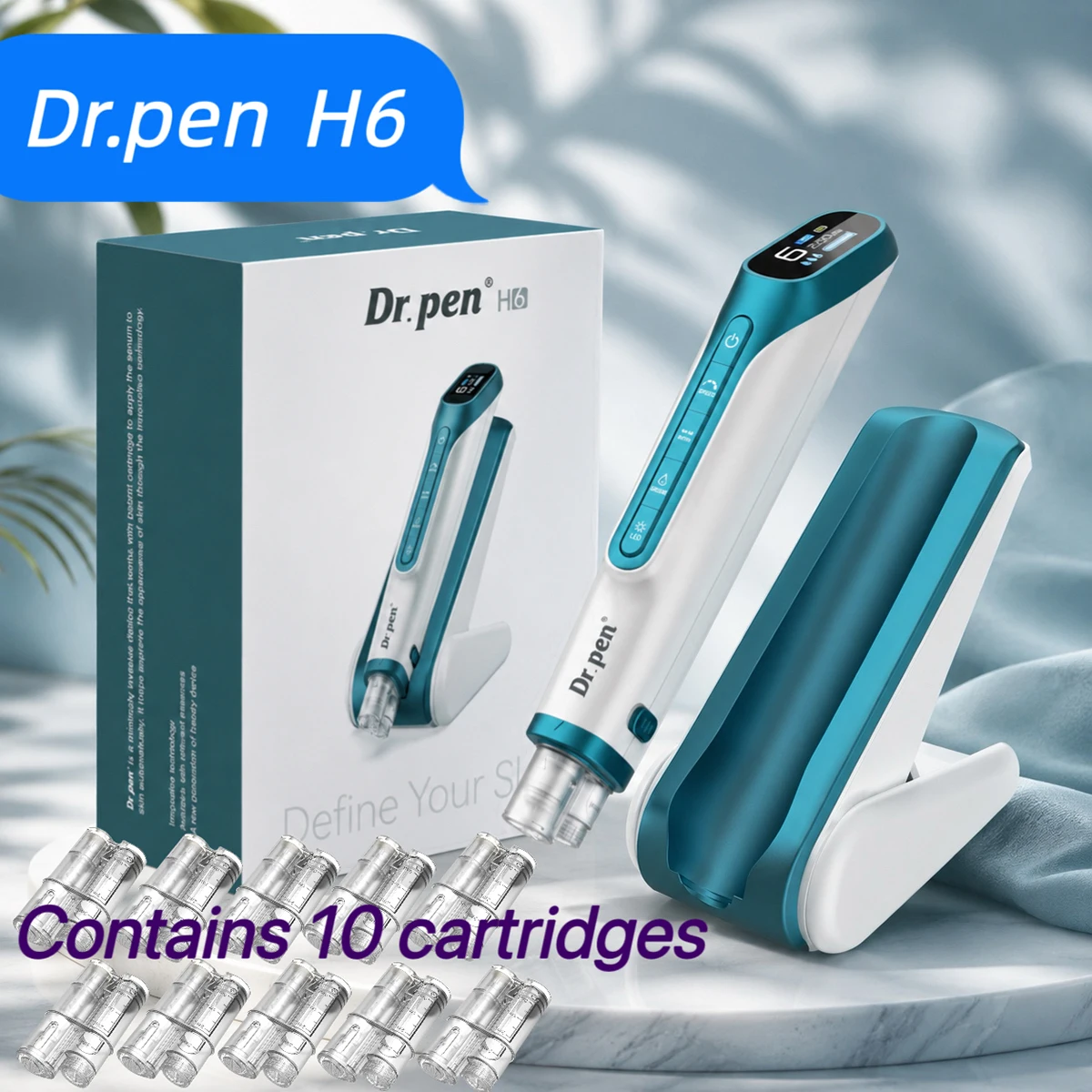 Аппарат для микронидлинга Dr.Pen H6 с 10 картриджами, новейшая технология, интеллектуальная регулировка, длина иглы 0,25 мм