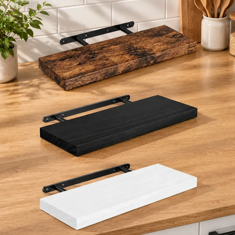 Durable Floating Wall Shelf with Concealed Support Brackets, Multi-Room Storage Solution for Kitchen, Bathroom, Nursery, and