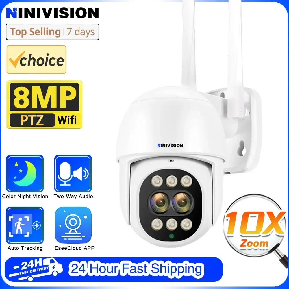 

8MP 4K WiFi Security Cameras Dual Lens 10X PTZ Zoom Outdoor PTZ Video Cam Auto Tracking IP66 Waterproof CCTV Surveillance Cam