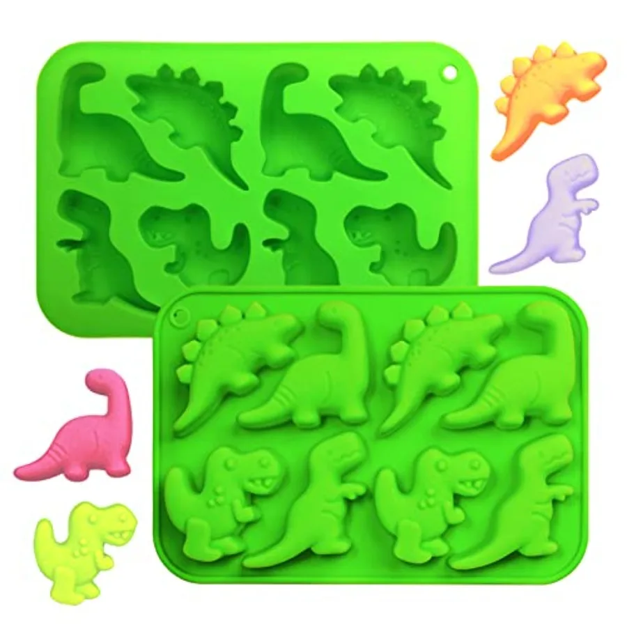 Moldes de dinosaurios, moldes de silicona para pasteles, paquete de 2 moldes de dinosaurios bonitos para niños, cartón, Dino, Chocolate, caramelo, postre, Mousse, pastelería, Cupca