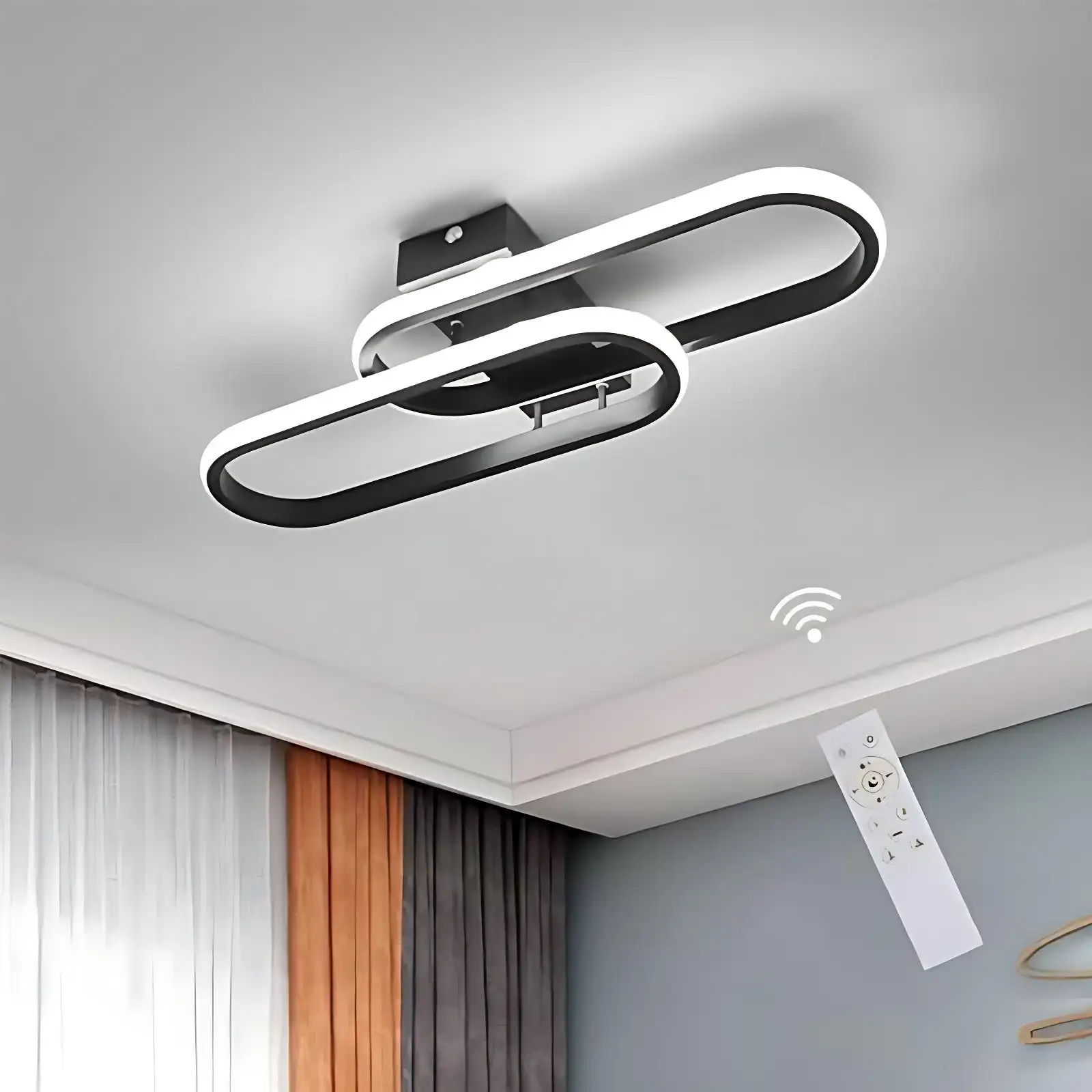 Modern Nordic Dimmable Ceiling Light in Bar Shape - Black 50.5x17x8cm, Levelless Dimmer with Remote Control 32W 220V