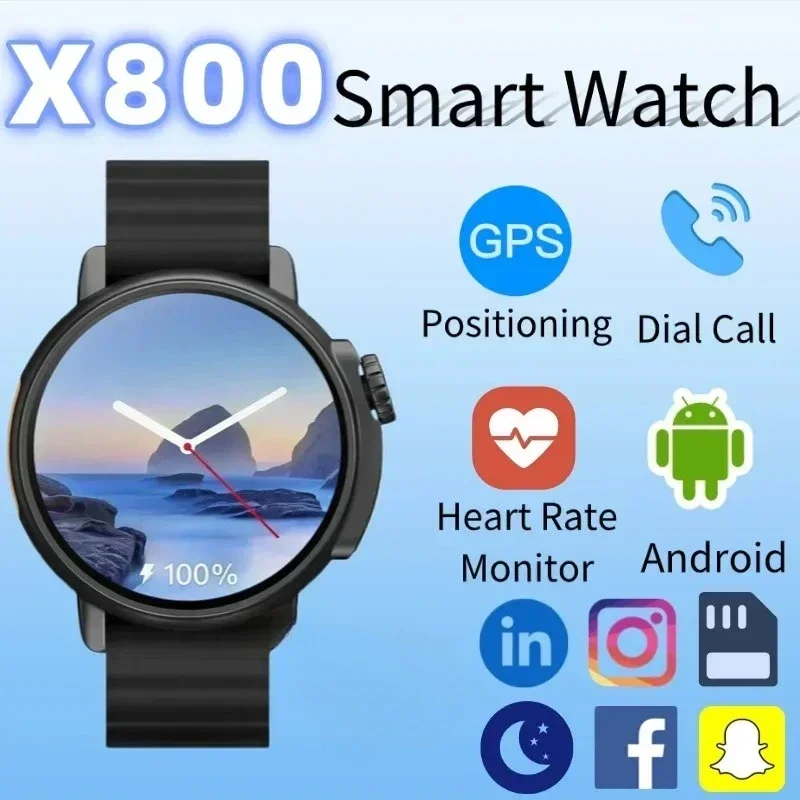 New X800 Android Smart Watch 360x360 LCD Screen 2MP Camera Heart Rate Monitoring GPS WiFi Bluetooth Video Calling for Men Women
