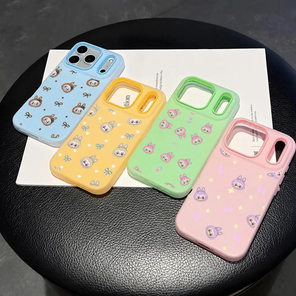 Cute Cool Cartoon Labubu Phone Case 2-in-1 Detachable Clear with Card Holder for iPhone 12-17 Soft Multi-Color