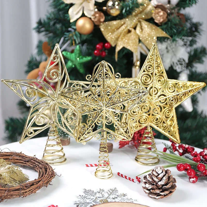 1Pcs Christmas Decoration Xmas Tree Topper Glitter Gold Star Pendant for Home Decor 2026 New Year Party Gift Navidad Accessories