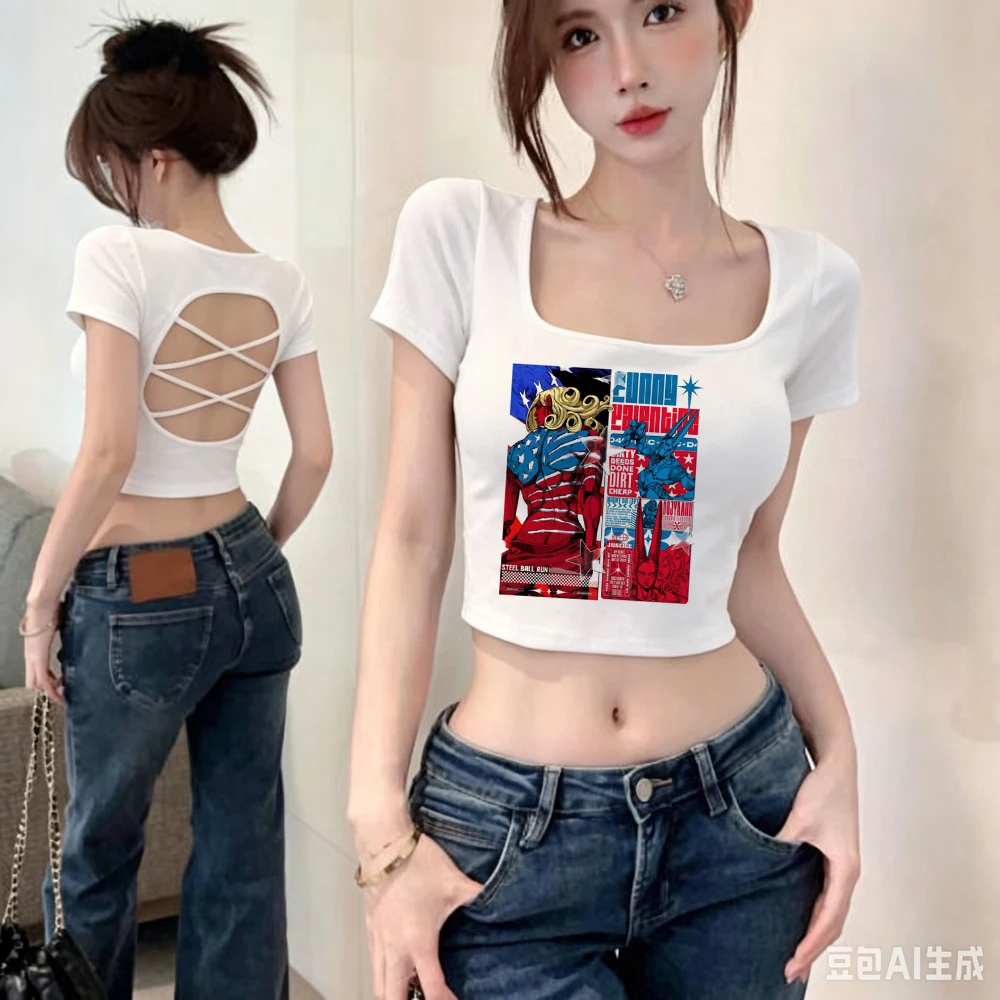 Steel Ball Run cropped top teen alternative  emo 2000s tshirt party manga graphic cutecore emo
