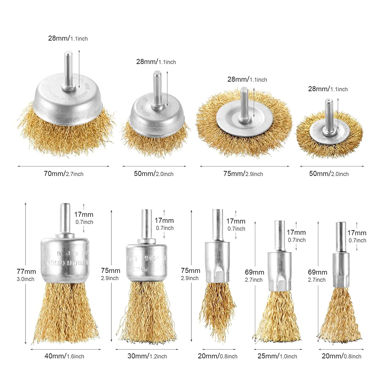 0.3mm Wire Brush Wheel Cup Brush Set 9 Pack Coarse Crimped 1/4 Inch Shank Wire Wheel for Drill Attachment