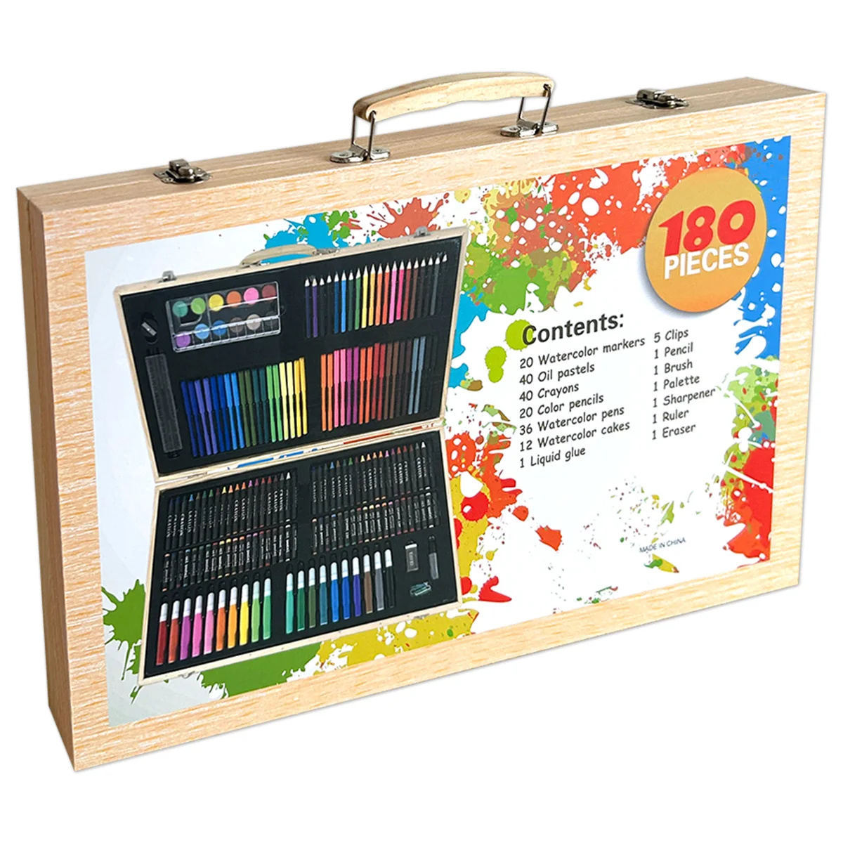180-teiliges Kinder-Malpinsel-Set in Holzbox, Kinder-Schulbedarf-Malset, Schreibwaren-Geschenkbox, Weihnachtsgeschenk – Detail 8