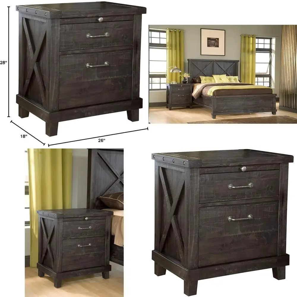 

Solid Hardwood Nightstand, Yosemite Style, Dual Drawer