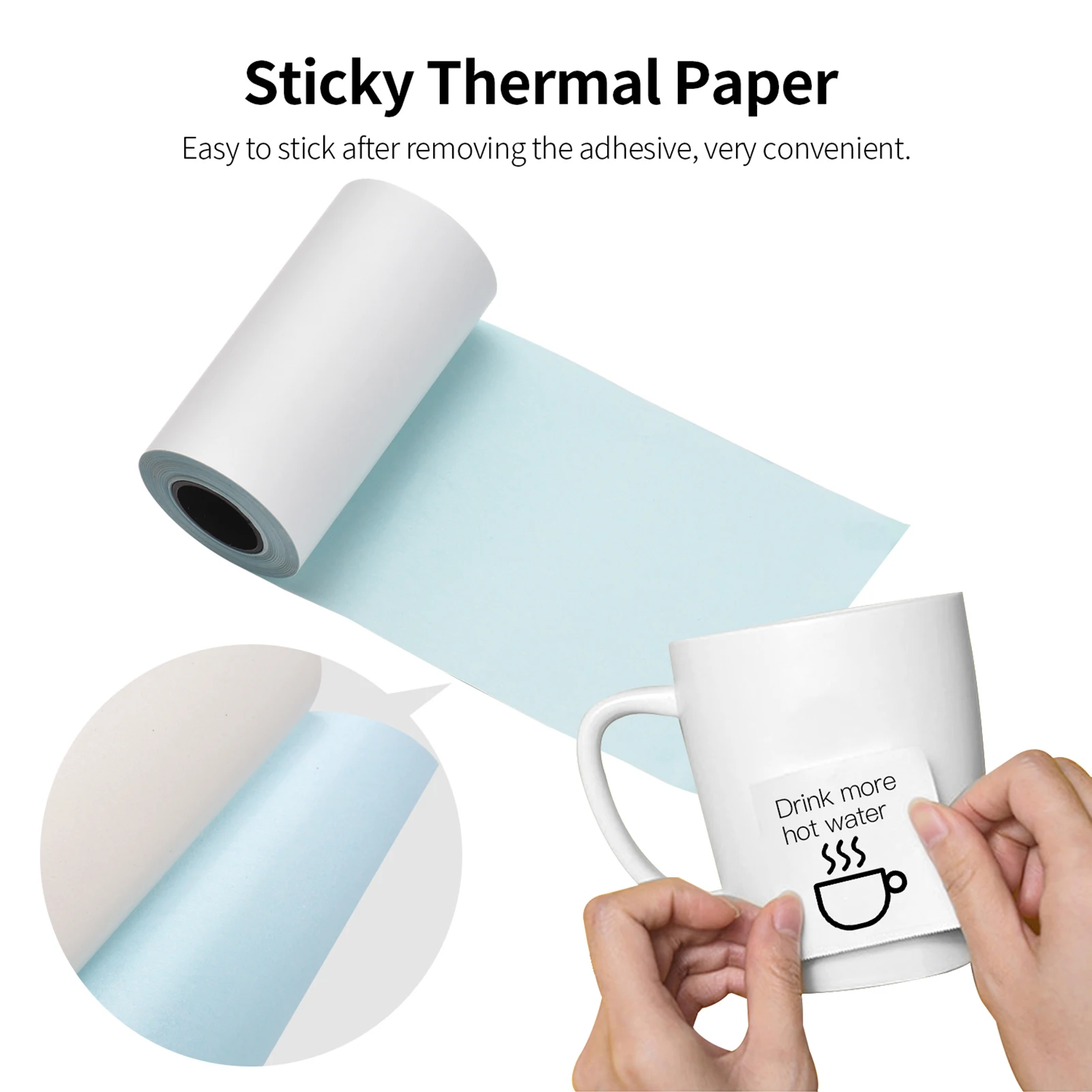 5 Rolls 57x30mm Self-Adhesive Direct Thermal Paper White Printable Sticker Paper BPA-Free Waterproof Oil-proof Friction-proof