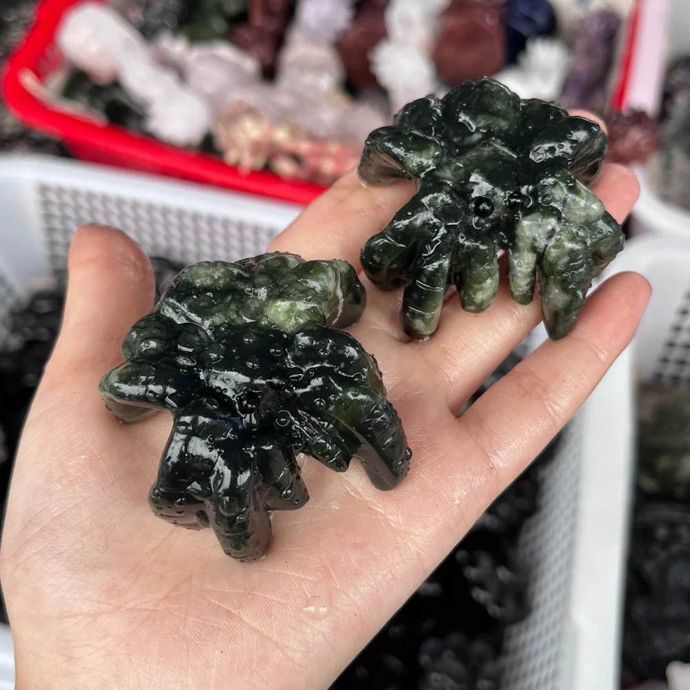 1pc Natural Crystal Green Spider Sculpture Healing Energy Crafts For Home Decoration Gift