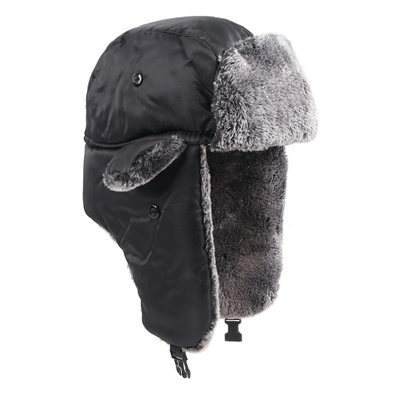 Ushanka-gorros de aviador con orejeras para hombre, sombrero de bombardero negro cálido, piel sintética, estilo ruso, invierno, nuevo, 2024