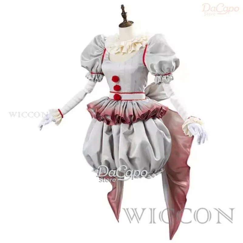 أزياء الهالوين المهرج Pennywise التأثيرية شعر مستعار Genderswap الرعب الفتيات فستان المرأة يتوهم كرنفال حفلة مخيفة مجموعة كاملة الزي #3