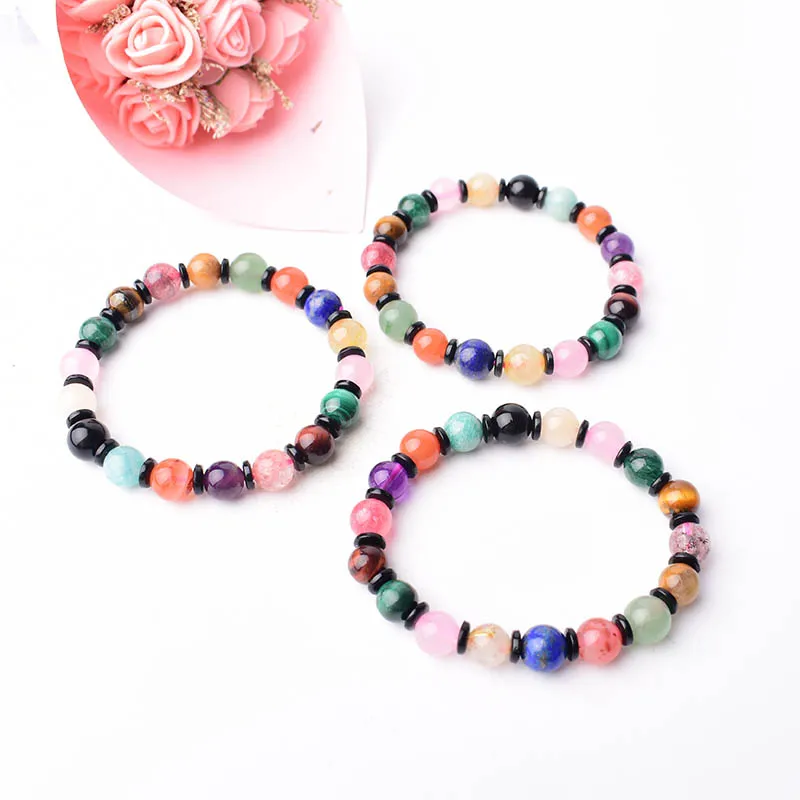 1PC Hand-made Fashion Simple Natural Crystal Colorful Stone Bracelet Healing Quartz Yoga For Men Women Jewelry Gift