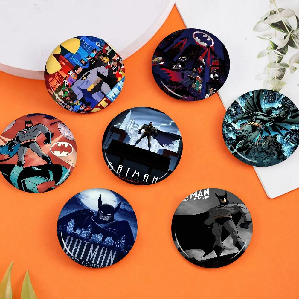The Cool B-Batman Anime 32/44/58mm Round Cartoon Brooches Handmade Pins For Backpack Jewelry Accessories Gifts Creative Badge