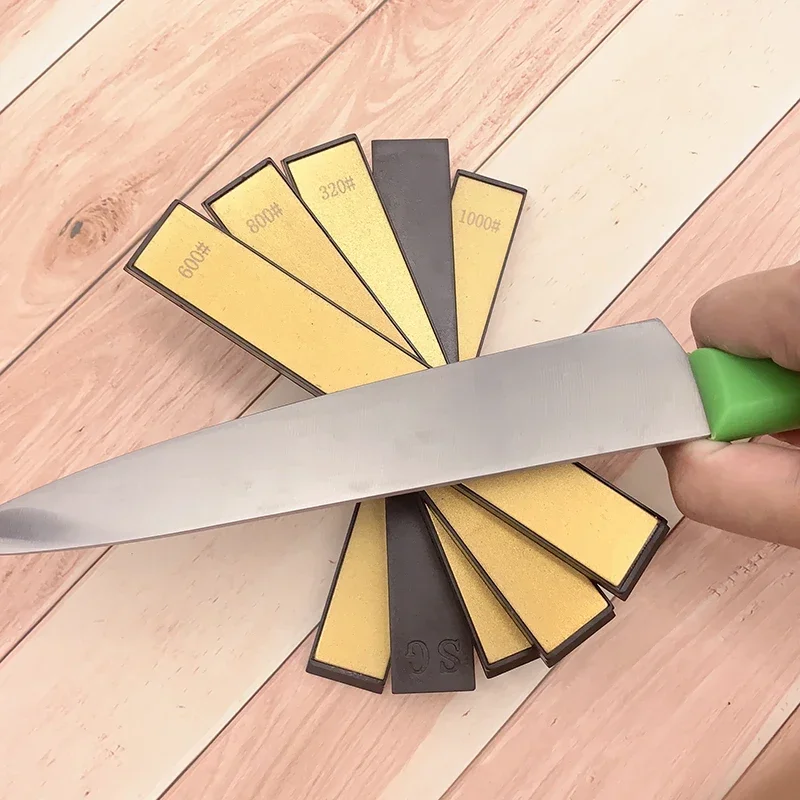 حجر شحذ ماسي احترافي ، براية زاوية ثابتة ، شفرة سكين مطبخ ، قضبان محمولة ، ذهبية ، حادة #1