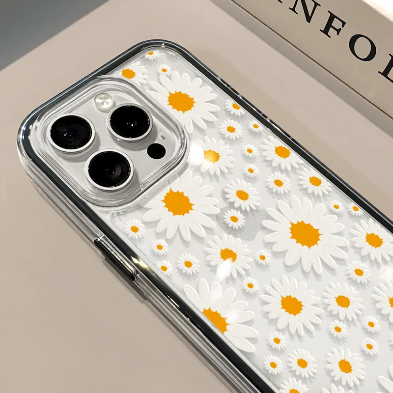 Creative White Daisy Flowers 2 in 1 Cute Phone Case For iPhone 16 15 14 13 12 11 Pro Max Plus Y2K Versatile Exquisite Cover ﻿