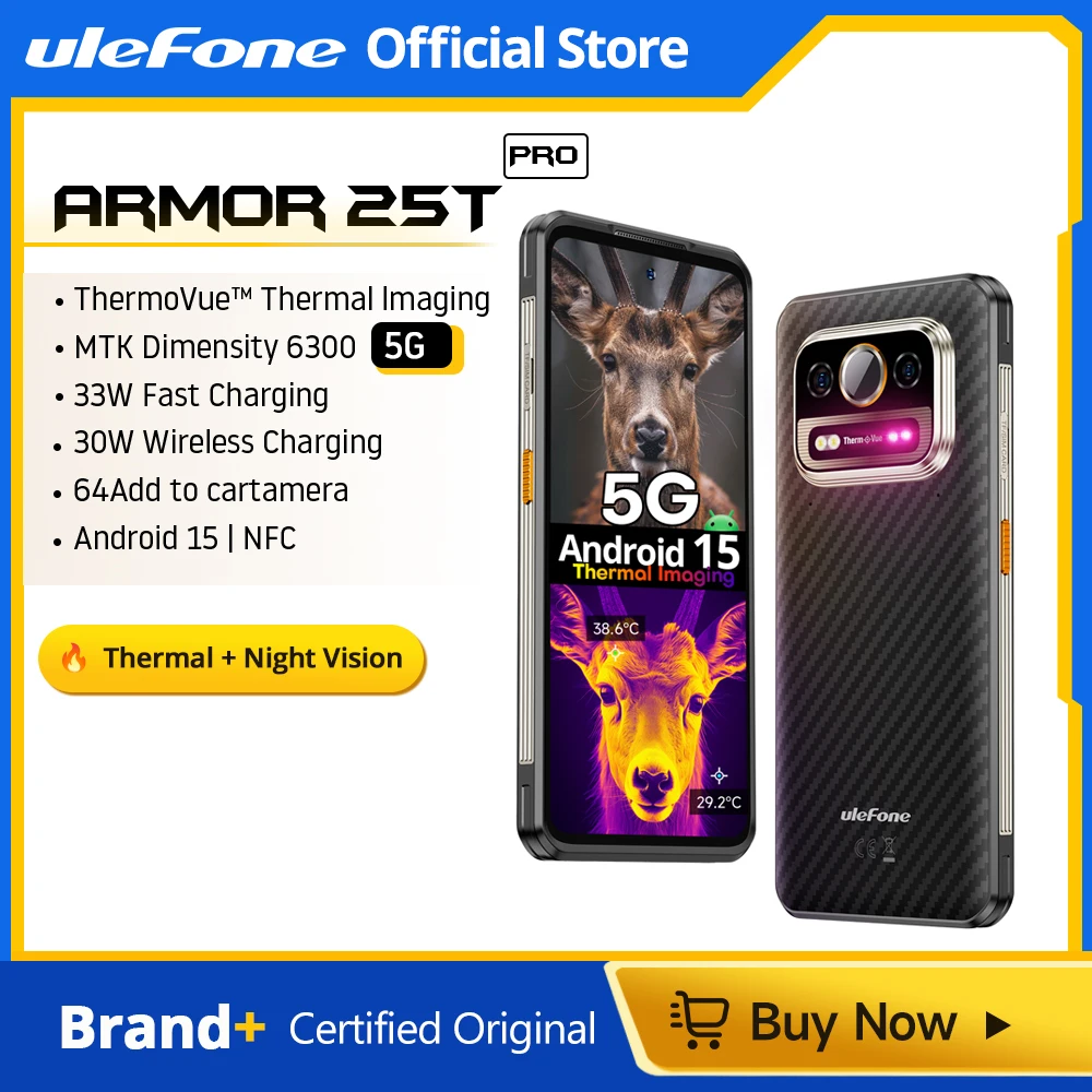 Ulefone Armor 25T Pro 5G Robustes Telefon Android 15 30 W Drahtloses Laden 50 MP + 64 MP Nacht NFC Wasserdichtes Smartphone