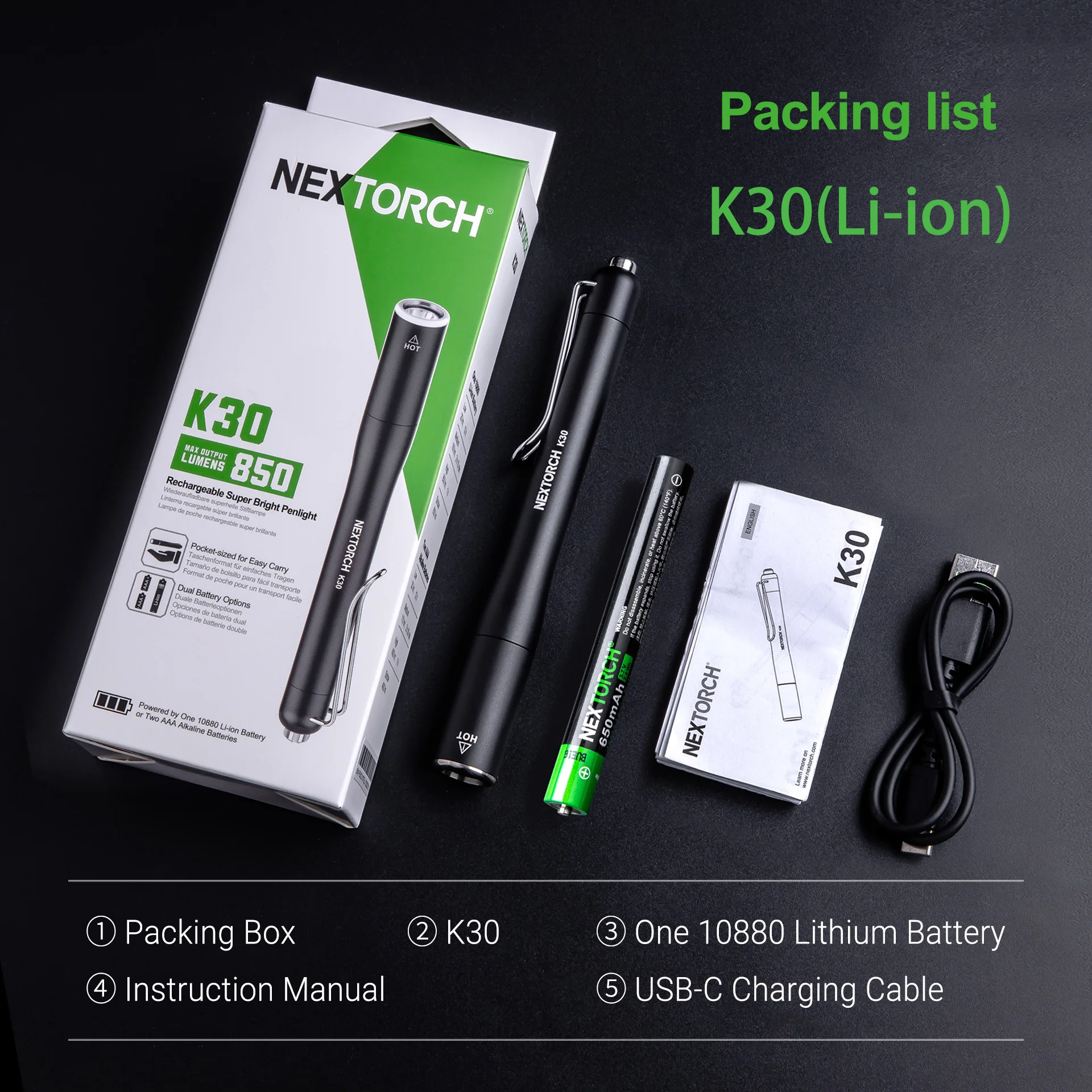 NEXTORCH K30 Torcia LED ad alta luminosità 850 lumen Torcia ricaricabile agli ioni di litio Per la manutenzione delle apparecchiature, le attività quotidiane
