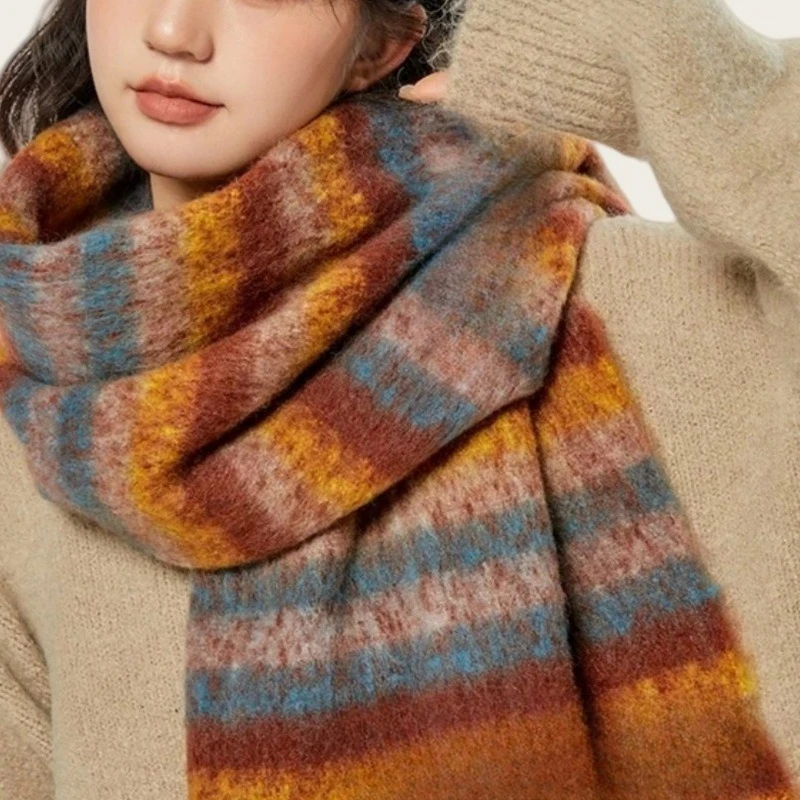 

Maillard autumn and winter scarf, women's imitation cashmere high-end warm shawl, mohair striped thick color blocked scarf